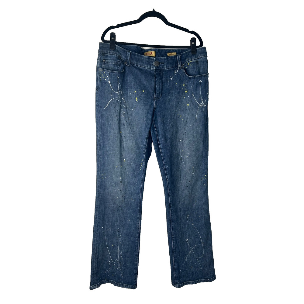 Seven7 Luxe Jeans Size 18 Dark Wash Blue Paint Splatter Bootcut Bohemian Artsy